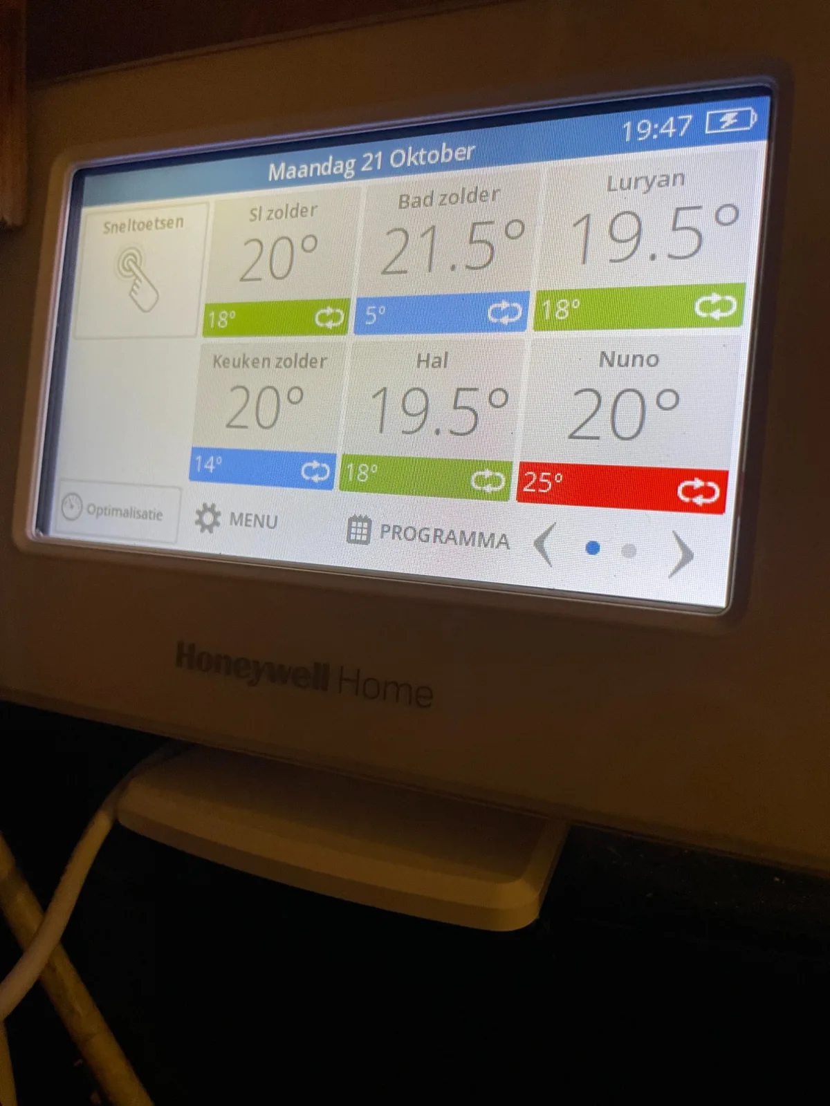Digitale thermostaat met de temperatuur per ruimte
